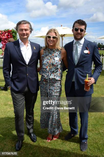 Laurent Feniou, Caroline Rupert and Hickman Bacon attend the Cartier Queen's Cup Polo Final at Guards Polo Club on June 17, 2018 in Egham, England.