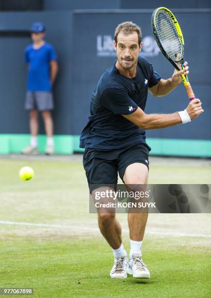 Richard Gasquet of France returns the ball to Jeremy Chardy of France during the men's final of the Libema Open tennis tournament in Rosmalen, The...