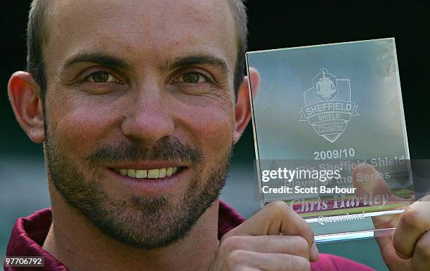 Chris Hartley of the Bulls poses with Weet-Bix Sheffield Shield Player of the Series trophy at the 2009-2010 Cricket Australia State Cricket Awards...