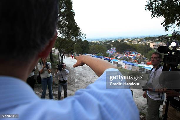 In this handout image provided by the United Nations Stabilization Mission in Haiti , The Secretary-General of the United Nations, Ban Ki-Moon looks...