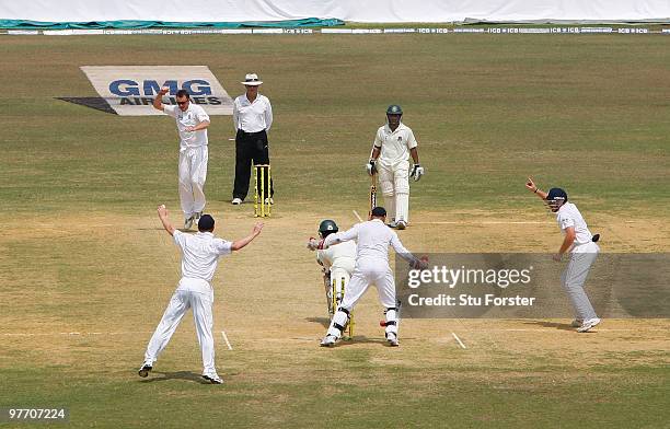 England bowler Graeme Swann takes the wicket of Bangladesh batsman Tamim Iqbal during day four of the 1st Test match between Bangladesh and England...