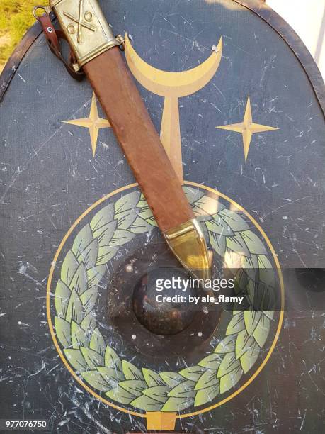 dacian ancient weapon and shield - roman army 個照片及圖片檔