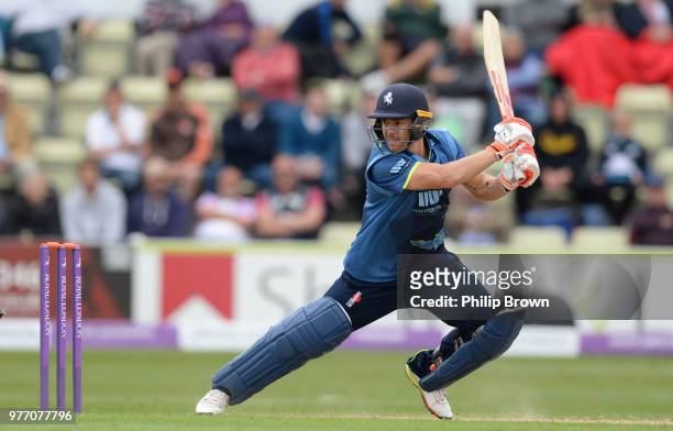 Heino Kuhn of Kent hits out during the Royal London One-Day Cup Semi-Final match between Worcestershire Rapids and Kent at New Road on June 17, 2018...