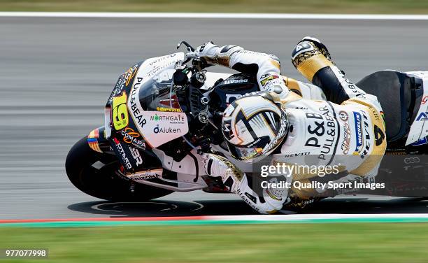 Alvaro Bautista of Spain and Angel Nieto Team rounds the bend during the MotoGP of Catalunya at Circuit de Catalunya on June 17, 2018 in Montmelo,...