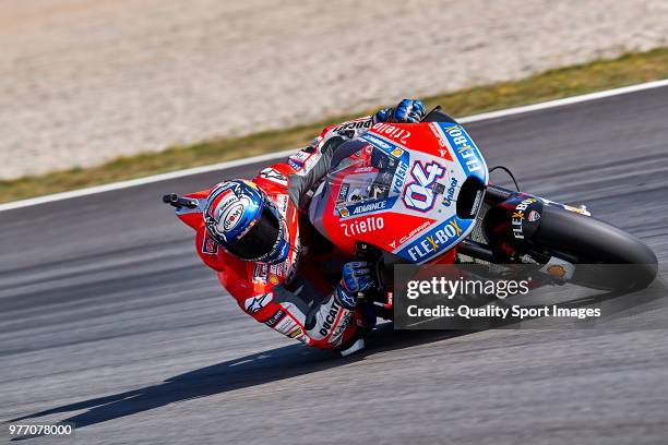 Andrea Dovizioso of Italy and Ducati Team rides during MotoGP free practice at Circuit de Catalunya on June 17, 2018 in Montmelo, Spain.