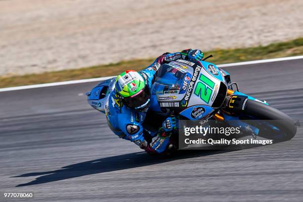 Franco Morbidelli of Italy and EG 00 Marc VDS rides during MotoGP free practice at Circuit de Catalunya on June 17, 2018 in Montmelo, Spain.