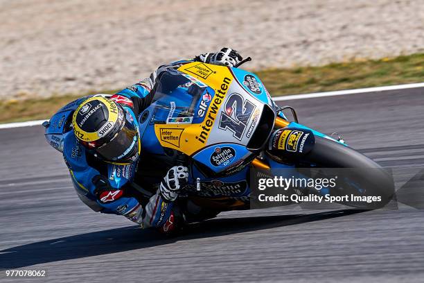 Tom Luthi of Switzerland and and Team EG 0,0 Marc VDS rides during MotoGP free practice at Circuit de Catalunya on June 17, 2018 in Montmelo, Spain.