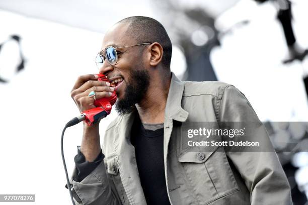 Rapper Yasiin Bey, formerly known as Mos Def, performs onstage during the Smokin' Grooves Festival at The Queen Mary on June 16, 2018 in Long Beach,...