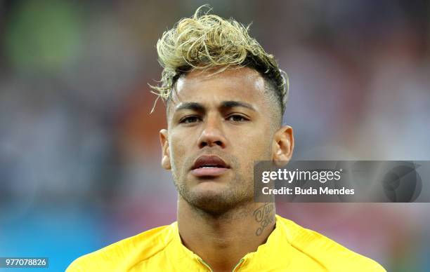 Neymar Jr looks on prior to the 2018 FIFA World Cup Russia group E match between Brazil and Switzerland at Rostov Arena on June 17, 2018 in...
