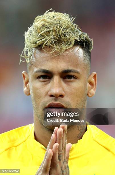 Neymar Jr looks on prior to the 2018 FIFA World Cup Russia group E match between Brazil and Switzerland at Rostov Arena on June 17, 2018 in...