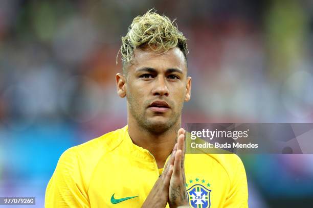 Neymar Jr looks on prior to the 2018 FIFA World Cup Russia group E match between Brazil and Switzerland at Rostov Arena on June 17, 2018 in...