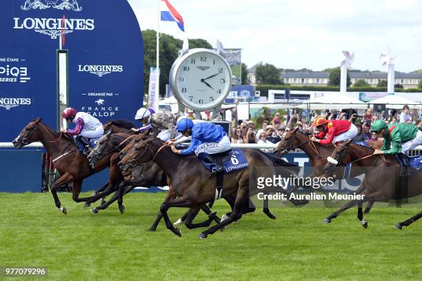 McDonald of England riding Laurens wins the Prix de Diane Longines on June 17, 2018 in Chantilly, France.