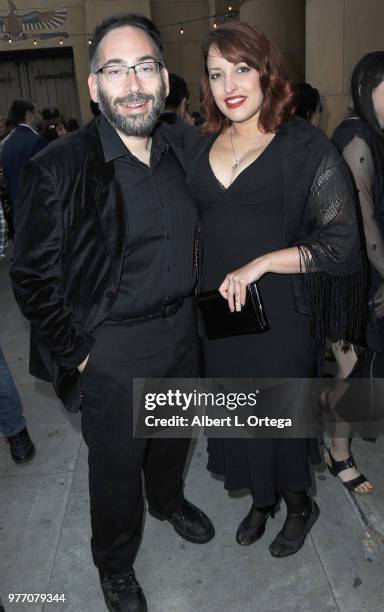 Mike Mendez and guest arrive for the 2018 Etheria Film Night held at the Egyptian Theatre on June 16, 2018 in Hollywood, California.