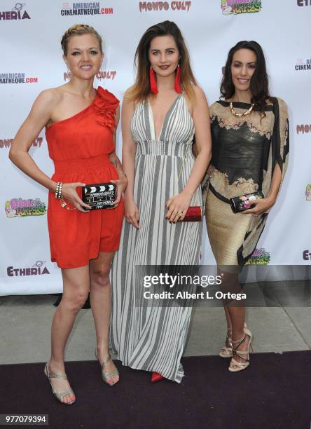 Gina Lee Ronhovde, Emi Morell and Sienna Eve Benton arrives for the 2018 Etheria Film Night held at the Egyptian Theatre on June 16, 2018 in...