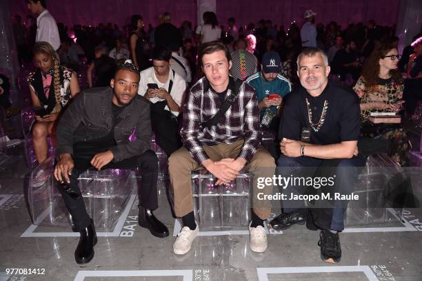 Algee Smith, Nick Robinson and Willy Vanderperre attend Prada Men's Spring/Summer 2019 Fashion Show on June 17, 2018 in Milan, Italy.