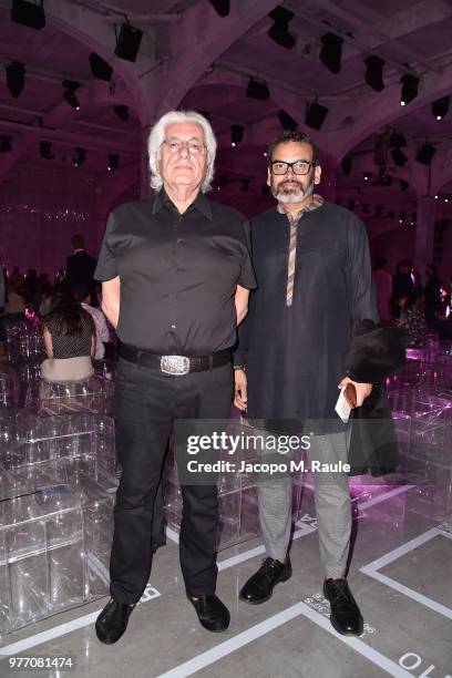 Germano Celant and Subodh Gupta attend Prada Men's Spring/Summer 2019 Fashion Show on June 17, 2018 in Milan, Italy.