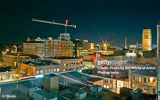 construction by night - ann arbor mi stock pictures, royalty-free photos & images