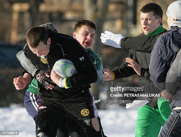 Lithuanian rugby team players train in Siauliai on March 6, 2010. Rising from the depths of Europe's rugby pool, Lithuania can allow themselves a...
