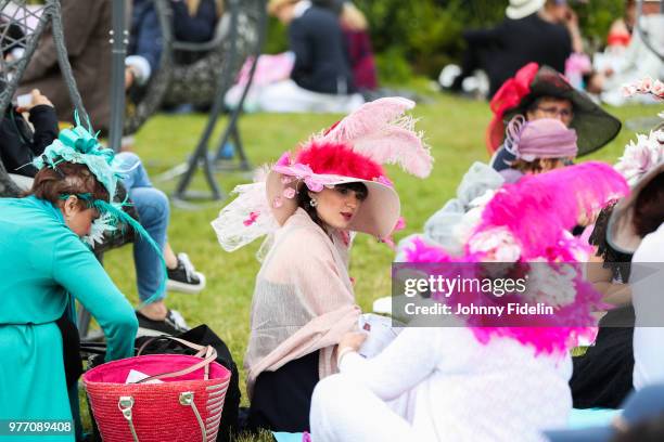 Illustration racegoer during the Grand Prix de Diane 2018 at Hippodrome de Chantilly on June 17, 2018 in Chantilly, France.