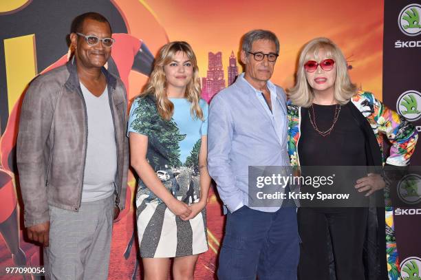 Thierry Desroses, Louane Emera, Gerard Lanvin and Amanda Lear attend the "Les Indestructibles 2" Paris Special Screening at Le Grand Rex on June 17,...