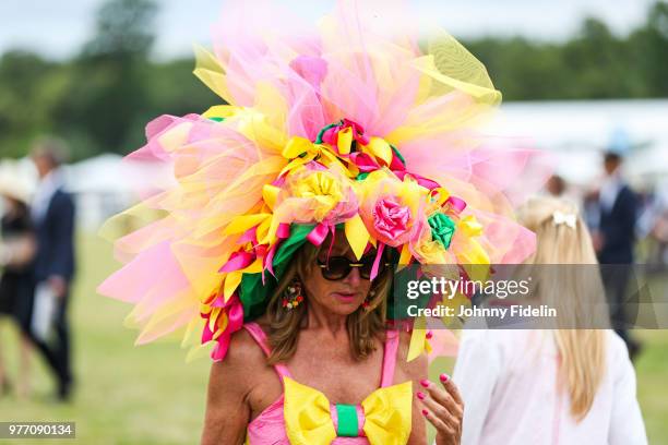 Illustration Racegoer during the Grand Prix de Diane 2018 at Hippodrome de Chantilly on June 17, 2018 in Chantilly, France.