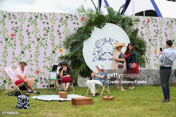 Illustration Racegoer during the Grand Prix de Diane 2018 at Hippodrome de Chantilly on June 17, 2018 in Chantilly, France.