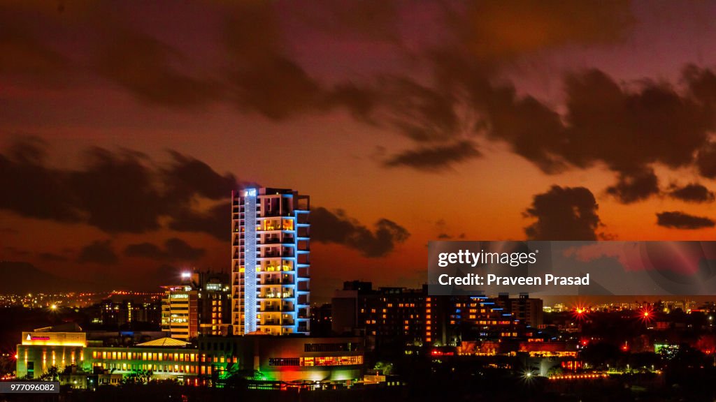 Cityscape at dusk, Pune, India