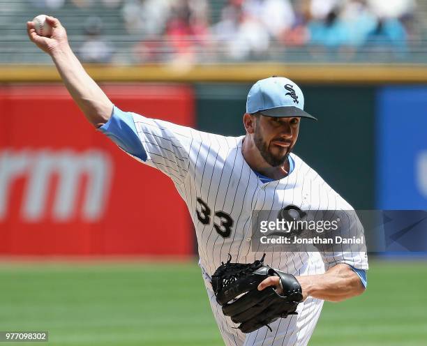 Starting pitcher James Shields of the Chicago White Sox delivers the ball against the Detroit Tigers at Guaranteed Rate Field on June 17, 2018 in...