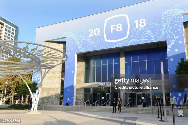 April 2018, USA, San Jose: The logo of the Facebook Developer Conference F8 can be seen outside the McEnery Convention Center in San Jose. Facebook...