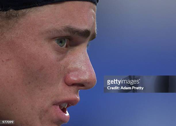 Lleyton Hewitt of Australia during his quarterfinal match vs Fabrice Santoro of France at the Adidas International Tennis Tournament, Sydney...