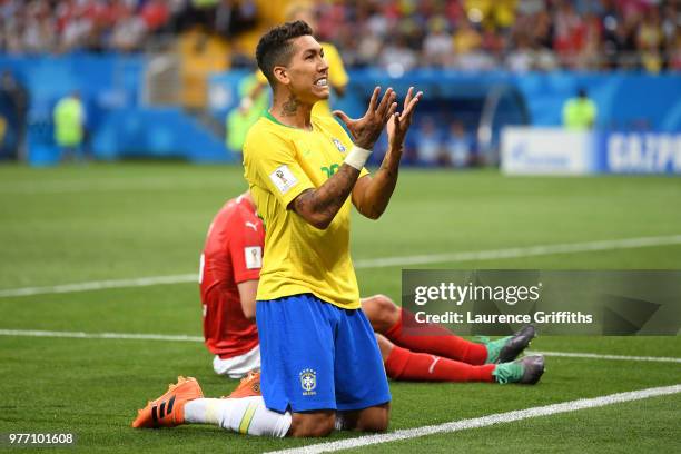 Roberto Firmino of Brazil reacts after missing a chance to score during the 2018 FIFA World Cup Russia group E match between Brazil and Switzerland...