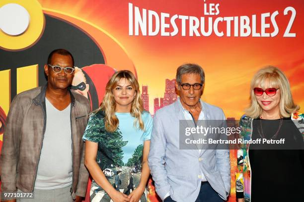 Thierry Desroses, Louane, Gerard Lanvin and Amanda Lear attend the "Les Indestructibles 2" Paris Special Screening at Le Grand Rex on June 17, 2018...