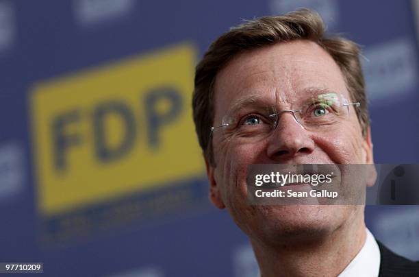 Vice Chancellor and Foreign Minister Guido Westerwelle, who is also chairman of the German Free Democrats business-oriented political party, arrives...