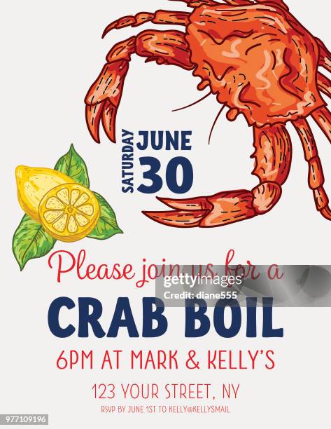 crab kochen einladung vorlage - crab seafood stock-grafiken, -clipart, -cartoons und -symbole