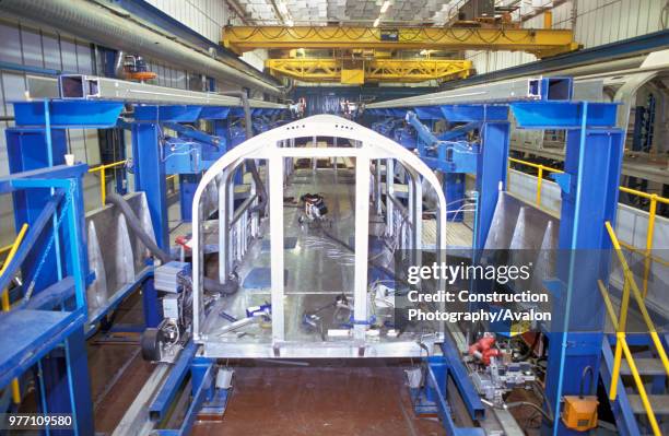 Stock under construction at BREL, Derby. Carriage frame under construction, circa 1993.