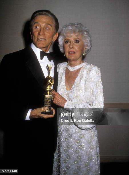 Actor Kirk Douglas and actress Barbara Stanwyck attend the 43rd Annual Golden Globe Awards on January 24, 1986 at Beverly Hilton Hotel in Beverly...