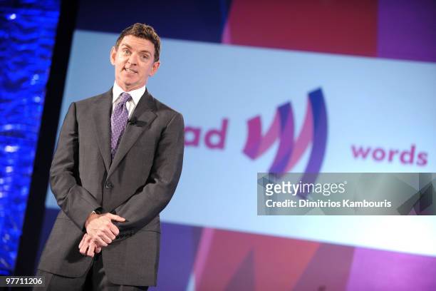 Producer Michael Patrick King speaks onstage at the 21st Annual GLAAD Media Awards at The New York Marriott Marquis on March 13, 2010 in New York,...