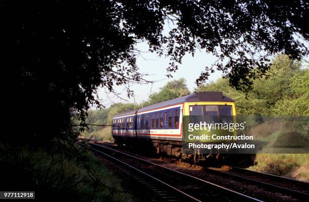 Class 101 Derby Lightweight DMU on a service between Bedford and Bletchley, circa 1991.