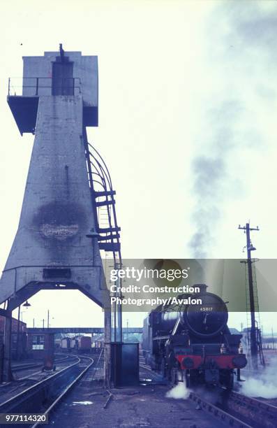 Stanier Black 5 Class 4-6-0 on the ash disposal pits at Carnforth Motive Power Depot.