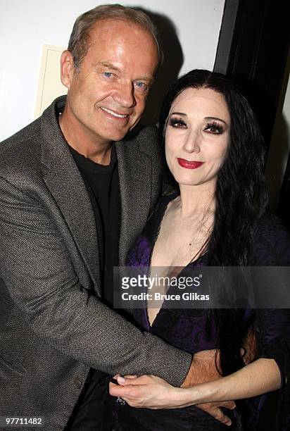 Kelsey Grammer and Bebe Neuwirth as "Morticia Addams" pose backstage at the hit new musical "The Addams Family" on Broadway at The Lunt-Fontanne...