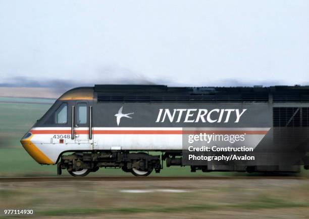 An InterCity 125 High Speed Train in action on the Midland Main Line in British Rail days, United Kingdom.