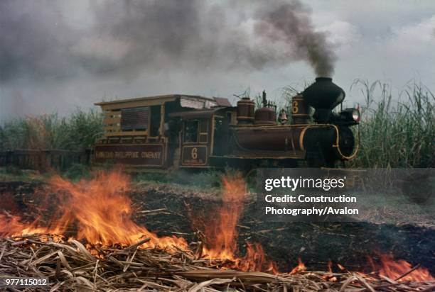 As dawn breaks over Fabrica on the Philippine island of Negros. An old Lima two truck Shay raises steam for a day's tripping around the sawmill of...