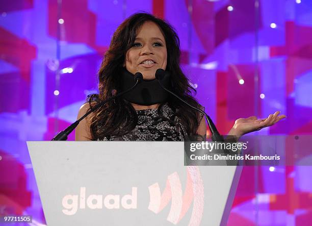 Rosie Perez speaks onstage at the 21st Annual GLAAD Media Awards at The New York Marriott Marquis on March 13, 2010 in New York, New York.