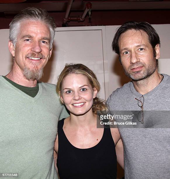 Matthew Modine, Jennifer Morrison and David Duchovny pose backstage at "The Miracle Worker" on Broadway at The Circle in The Square Theater on March...