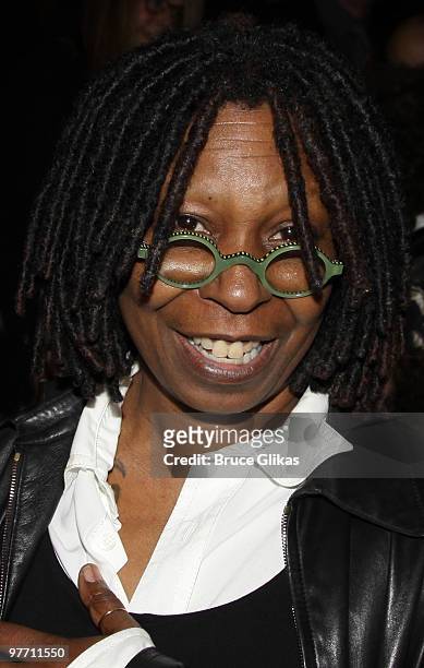Whoopi Goldberg poses at the hit play "Next Fall" on Broadway at The Helen Hayes Theater on March 14, 2010 in New York City.