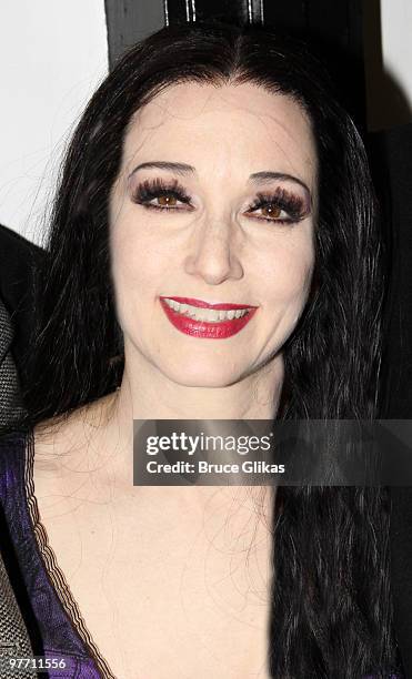 Bebe Neuwirth as "Morticia Addams" poses backstage at the hit new musical "The Addams Family" on Broadway at The Lunt-Fontanne Theater on March 14,...