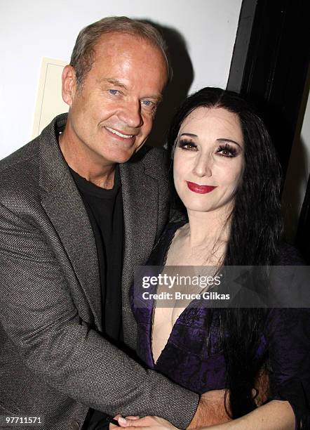 Kelsey Grammer and Bebe Neuwirth as "Morticia Addams" pose backstage at the hit new musical "The Addams Family" on Broadway at The Lunt-Fontanne...