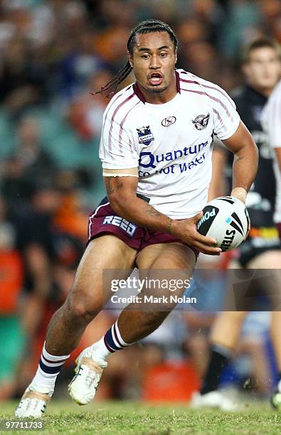 Steve Matai of the Eagles in action during the round one NRL match between the Wests Tigers and the Manly Warringah Sea Eagles at the Sydney Football...