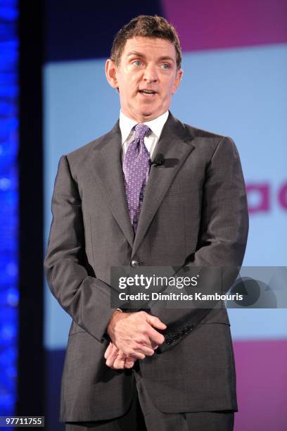 Producer Michael Patrick King speaks onstage at the 21st Annual GLAAD Media Awards at The New York Marriott Marquis on March 13, 2010 in New York,...