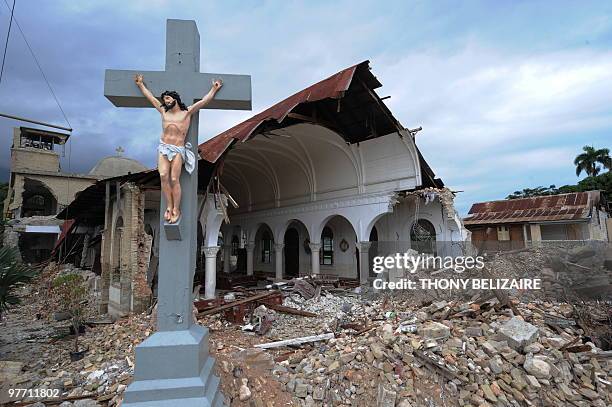 View of the front of the destroyed Sacre-Coeur Church is seen on March 4 2010. Haiti's quake killed more than 222,000 people and left 1.3 million...